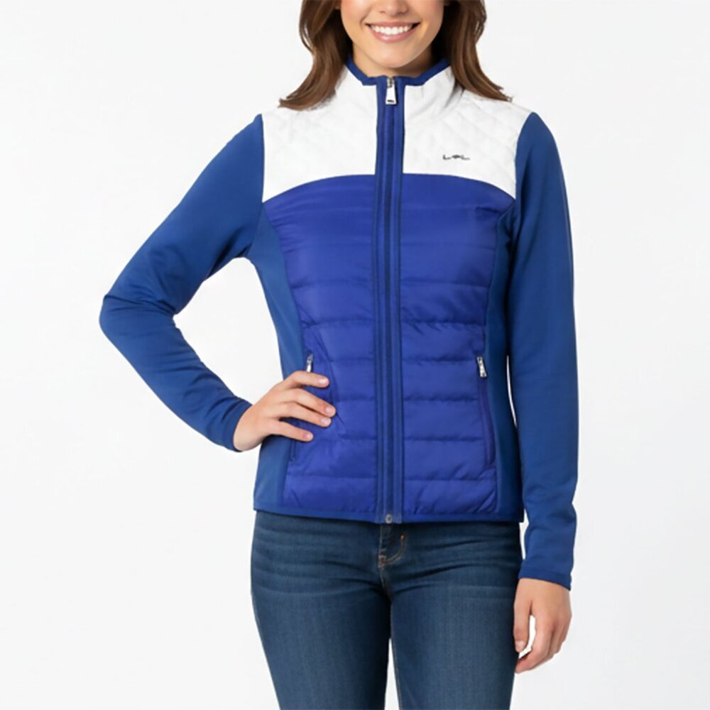 Lauren Ralph Lauren Active Quilted Jacket Blue White Coat Full Zipper Stretch